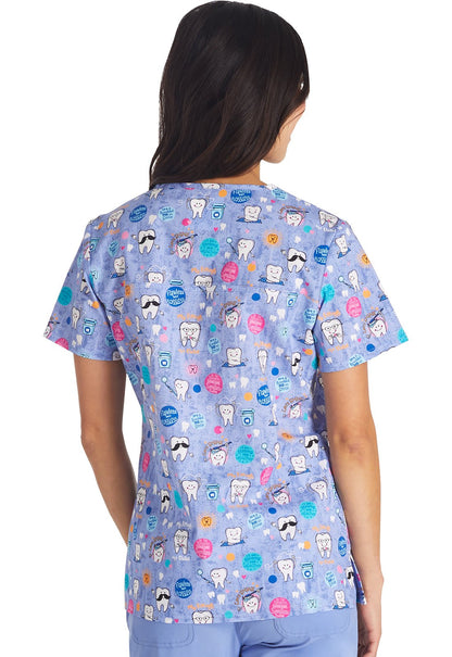 Dental Affirmations Cherokee Print V Neck Scrub Top CK651 DNAF - Scrubs Select
