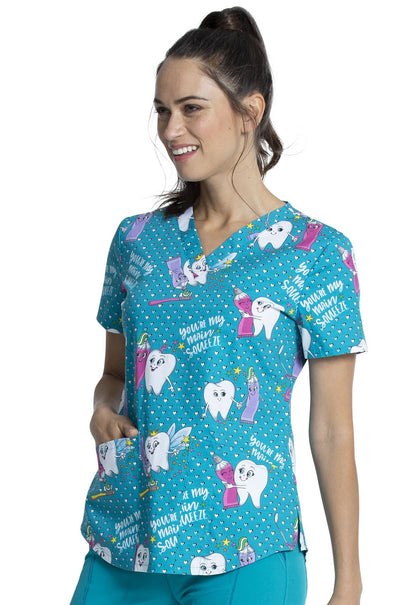 Dental Cherokee Print V Neck Scrub Top CK652 MQUZ - Scrubs Select
