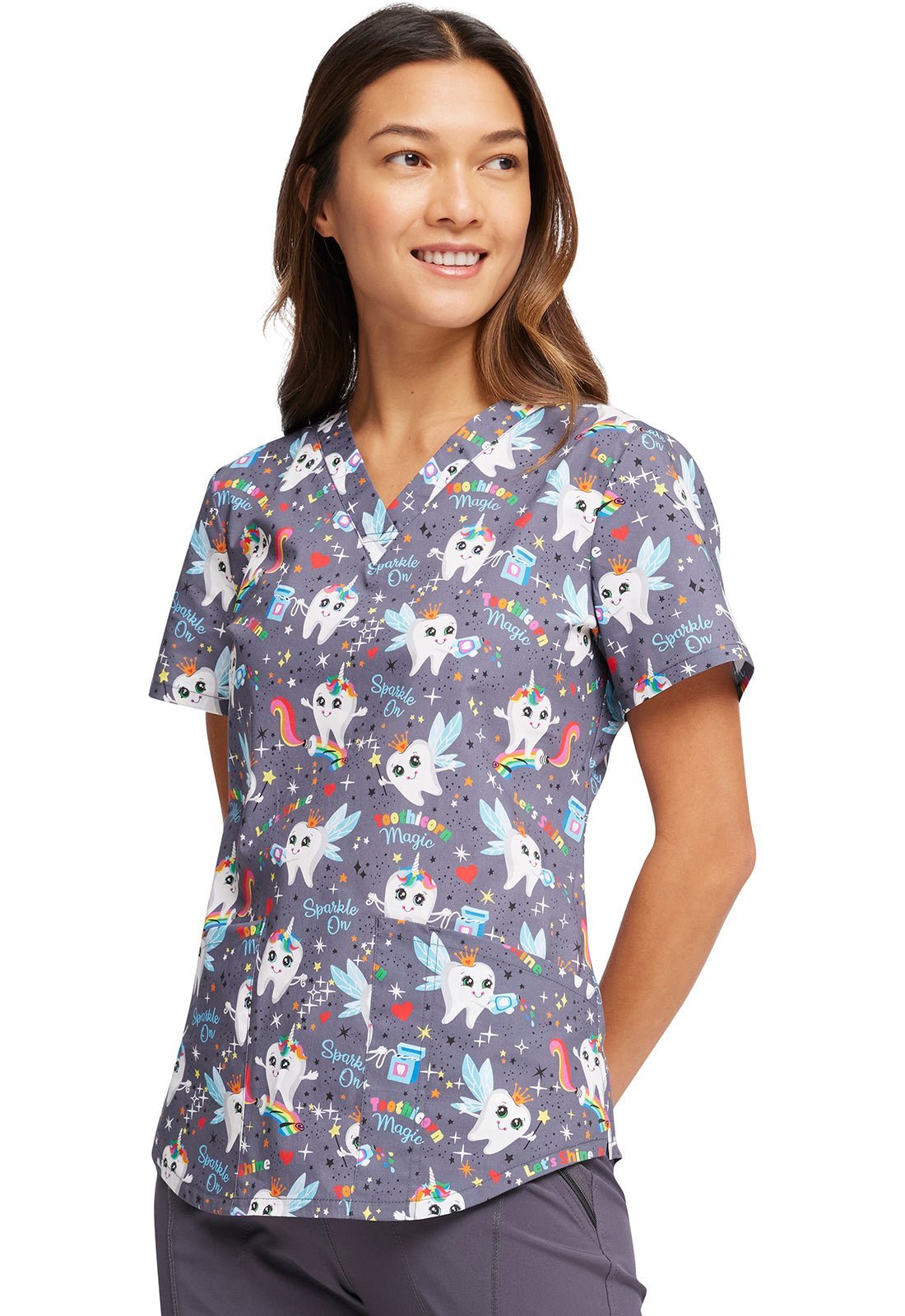 Dental Cherokee Print V Neck Scrub Top CK652 TCMG - Scrubs Select