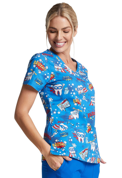 Dental Dickies EDS Print V Neck Scrub Top DK721 SUSM - Scrubs Select