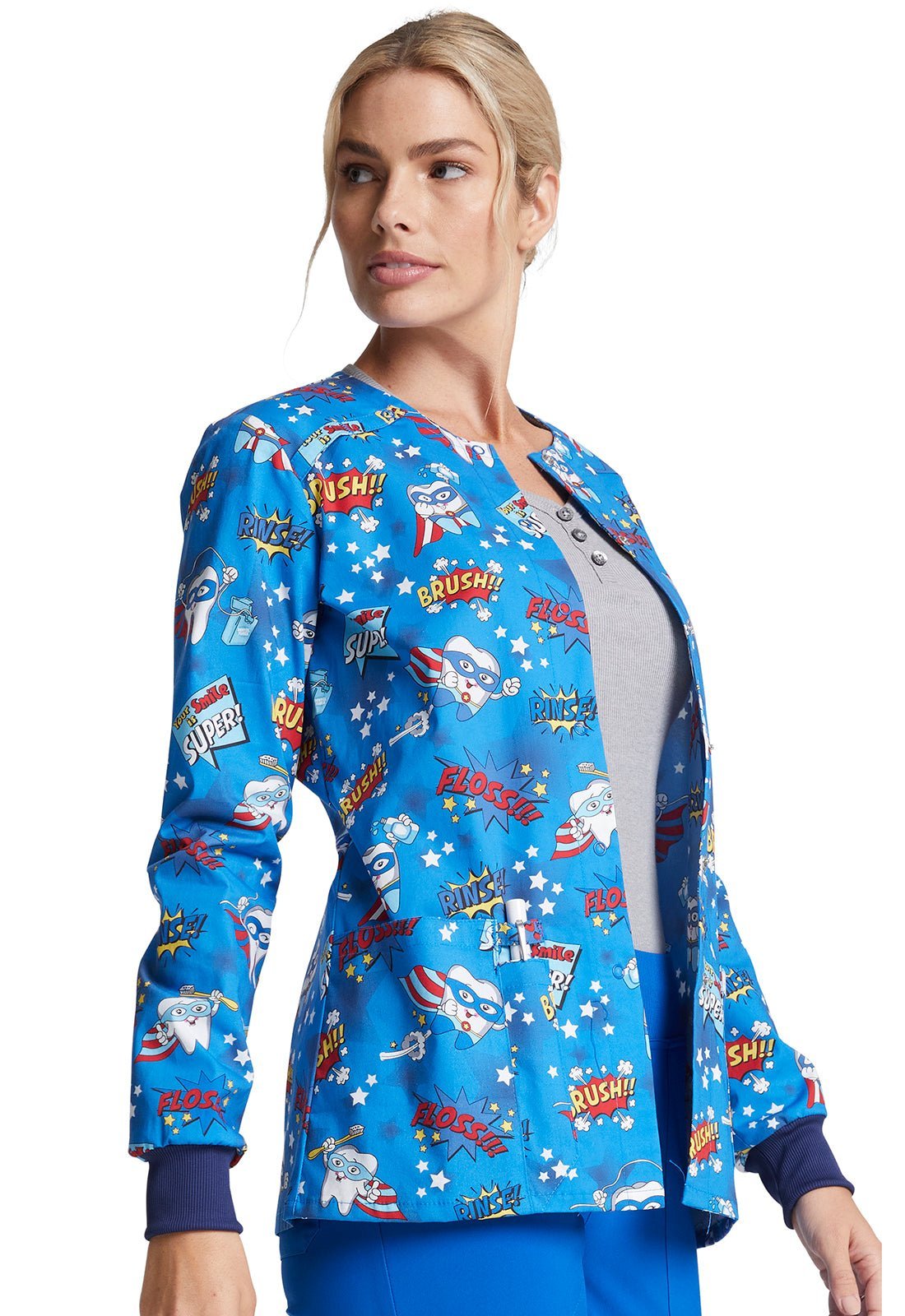 Dental Dickies Print Snap Front Scrub Jacket DK306 SUSM - Scrubs Select