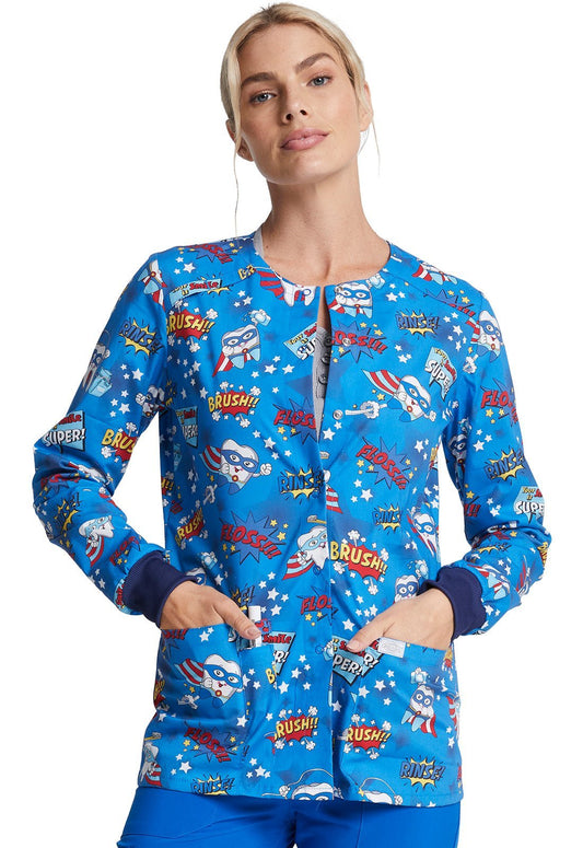 Dental Dickies Print Snap Front Scrub Jacket DK306 SUSM - Scrubs Select