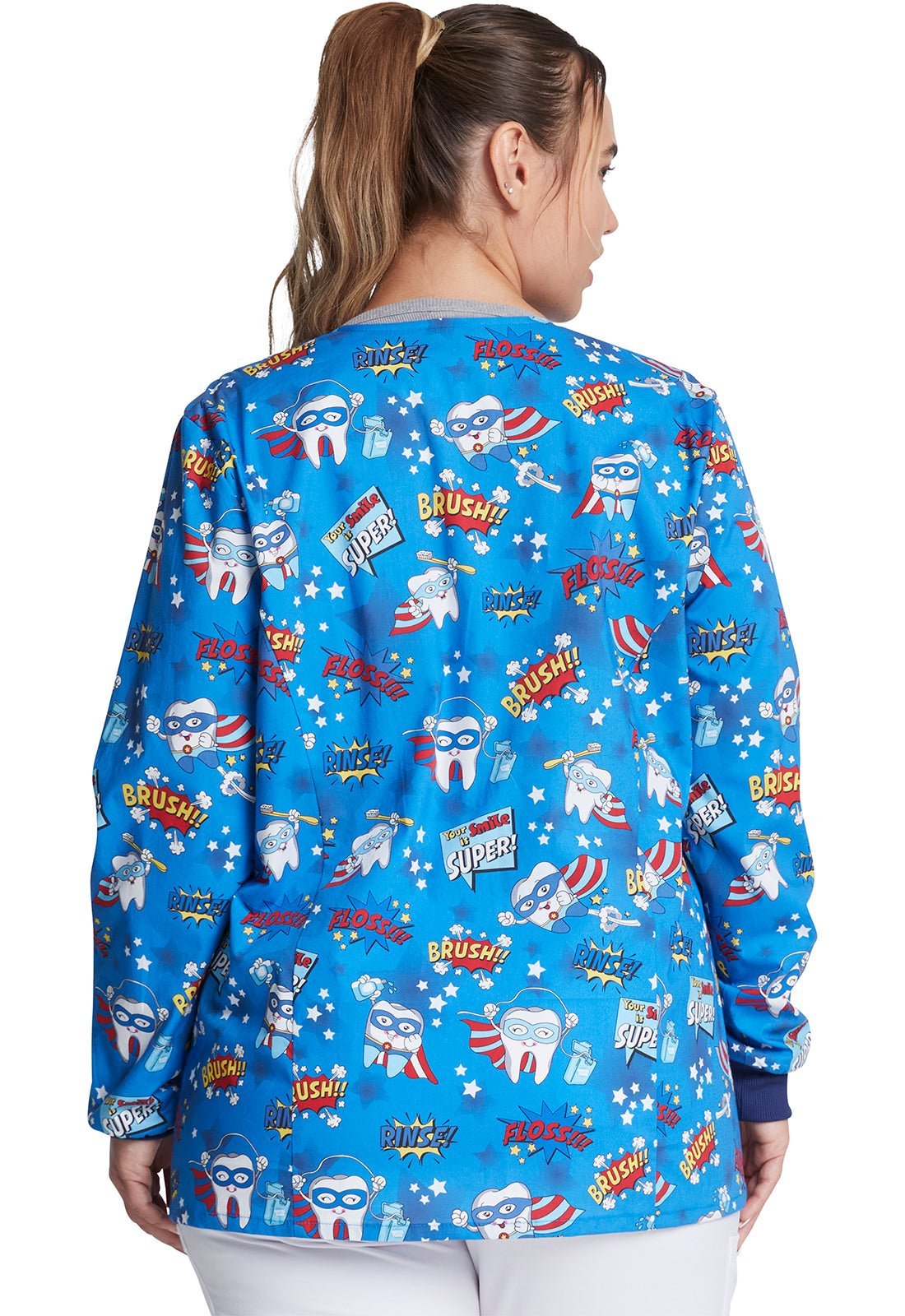 Dental Dickies Print Snap Front Scrub Jacket DK306 SUSM - Scrubs Select