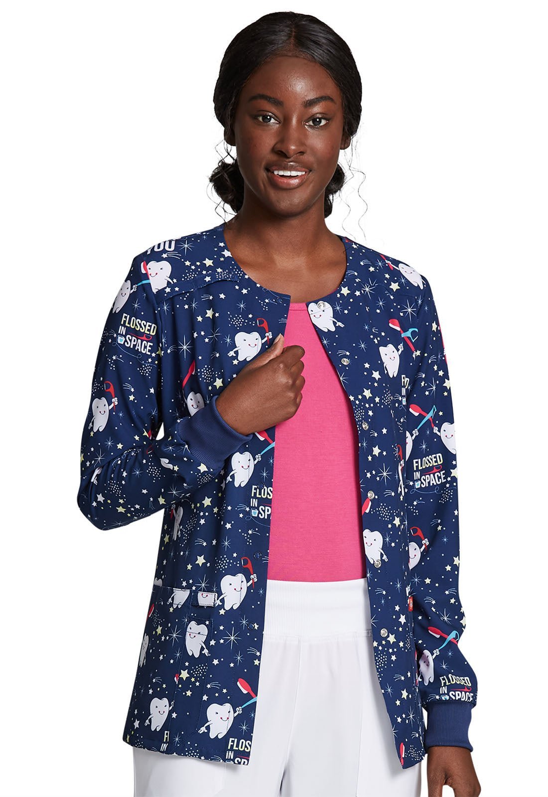 Dental Dickies Print Snap Front Scrub Jacket DK309 FLAE - Scrubs Select