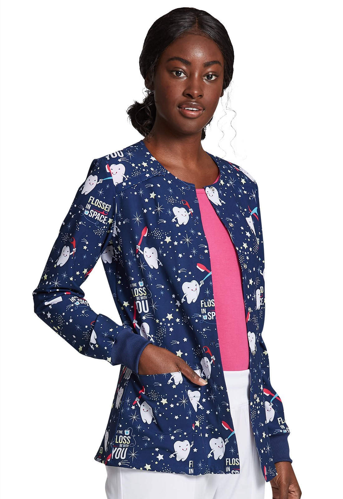 Dental Dickies Print Snap Front Scrub Jacket DK309 FLAE - Scrubs Select
