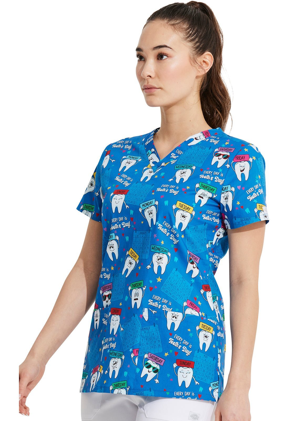 Dental Dickies Print V Neck Scrub Top DK704 TDEY - Scrubs Select