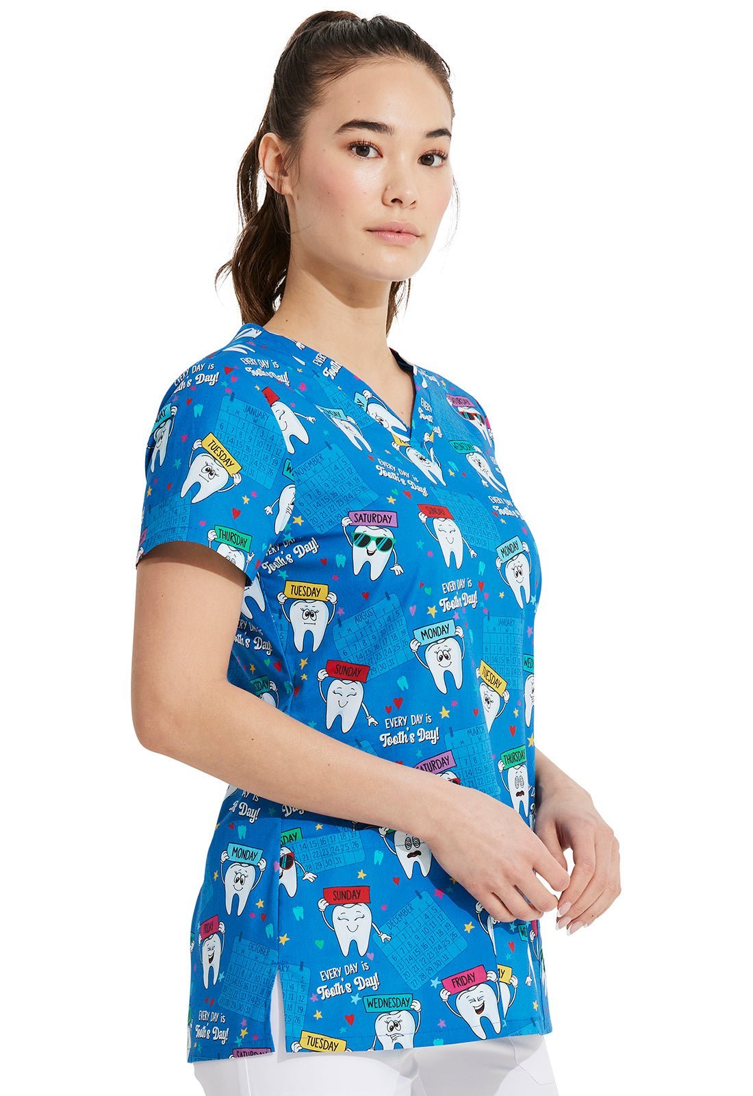 Dental Dickies Print V Neck Scrub Top DK704 TDEY - Scrubs Select