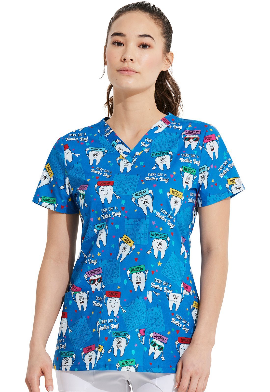 Dental Dickies Print V Neck Scrub Top DK704 TDEY - Scrubs Select