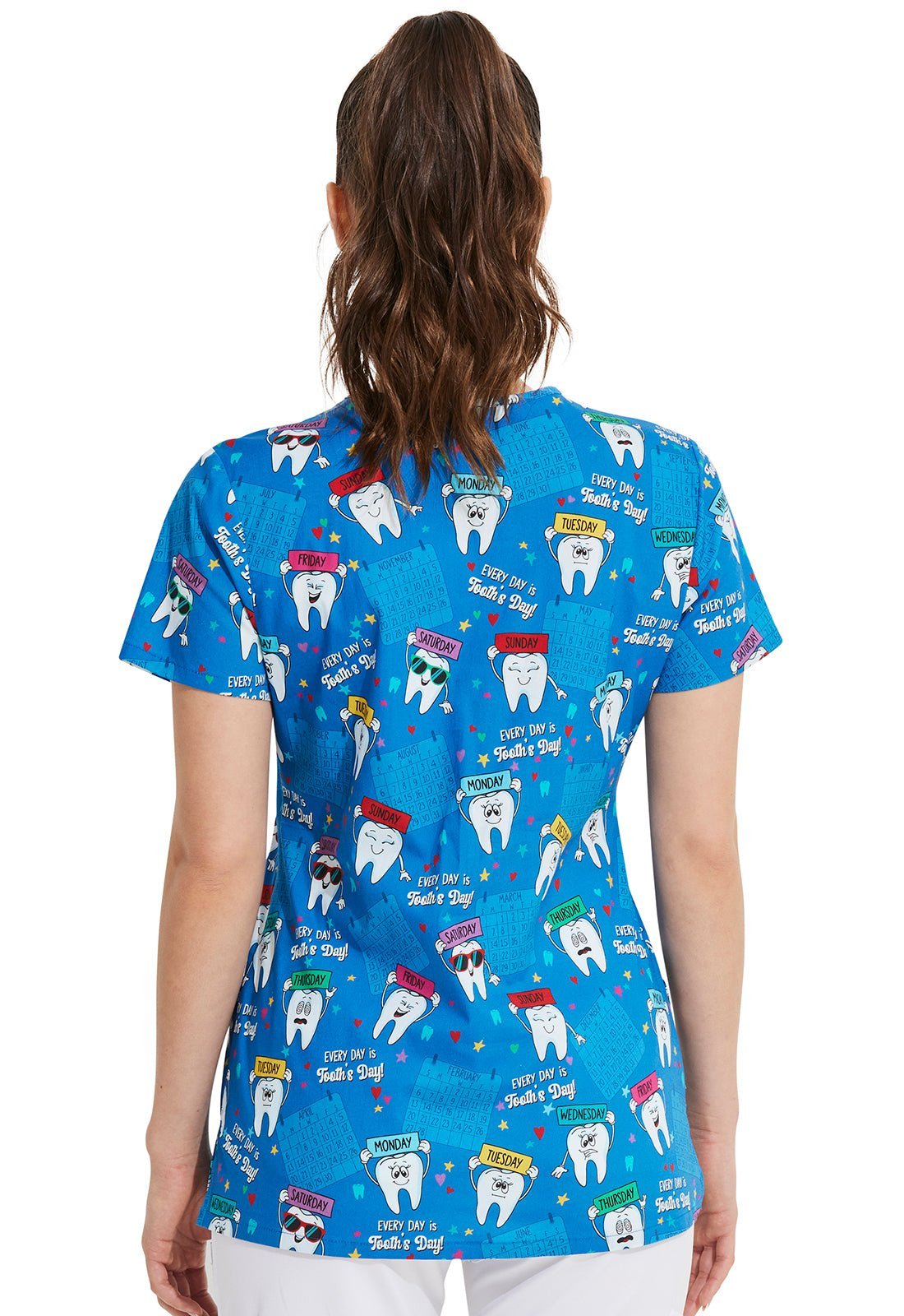 Dental Dickies Print V Neck Scrub Top DK704 TDEY - Scrubs Select