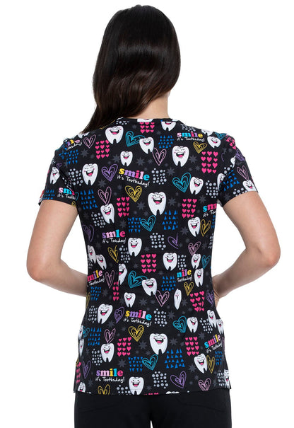 Dental Print Cherokee Dental V Neck Scrub Top DK700 SITD - Scrubs Select
