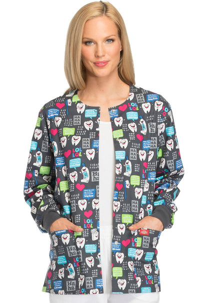 Dental Print Dickies Snap Front Scrub Jacket DK301 HALU - Scrubs Select