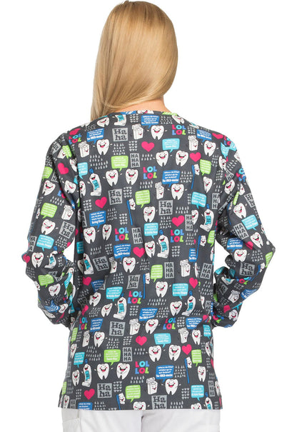 Dental Print Dickies Snap Front Scrub Jacket DK301 HALU - Scrubs Select