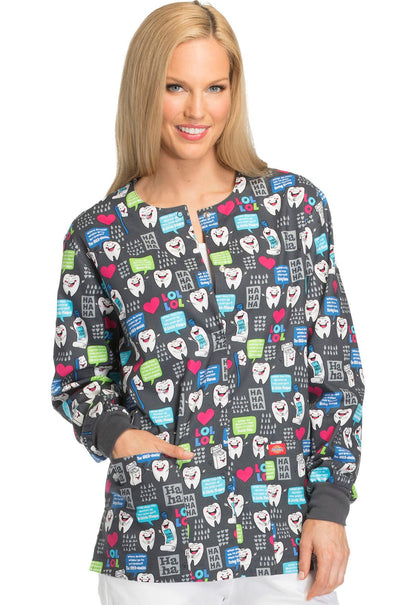 Dental Print Dickies Snap Front Scrub Jacket DK301 HALU - Scrubs Select