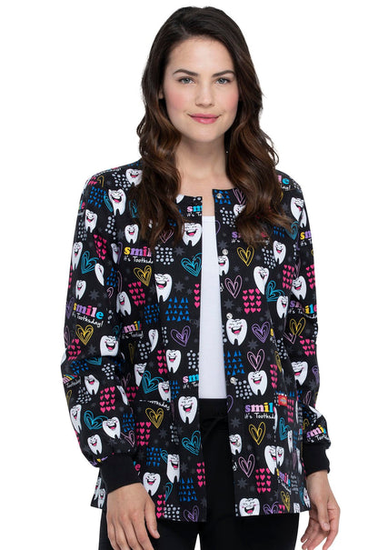 Dental Print Dickies Snap Front Scrub Jacket DK301 SITD - Scrubs Select