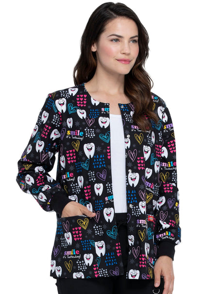 Dental Print Dickies Snap Front Scrub Jacket DK301 SITD - Scrubs Select