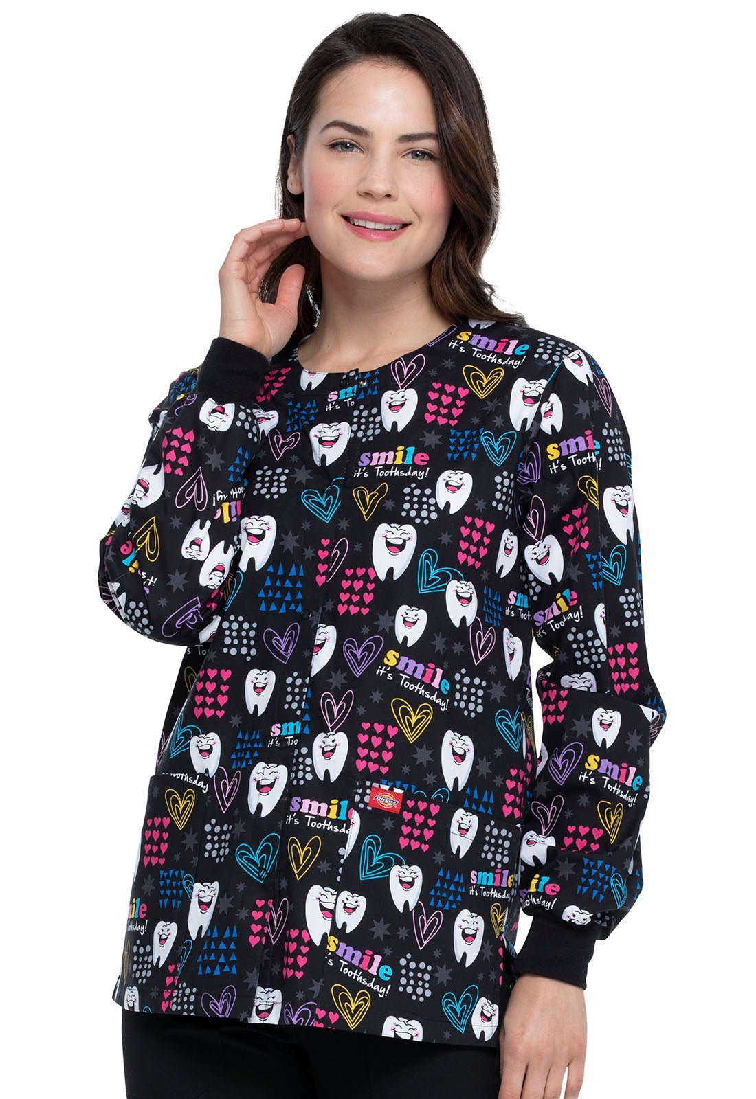 Dental Print Dickies Snap Front Scrub Jacket DK301 SITD - Scrubs Select
