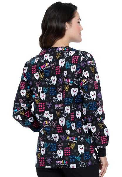 Dental Print Dickies Snap Front Scrub Jacket DK301 SITD - Scrubs Select