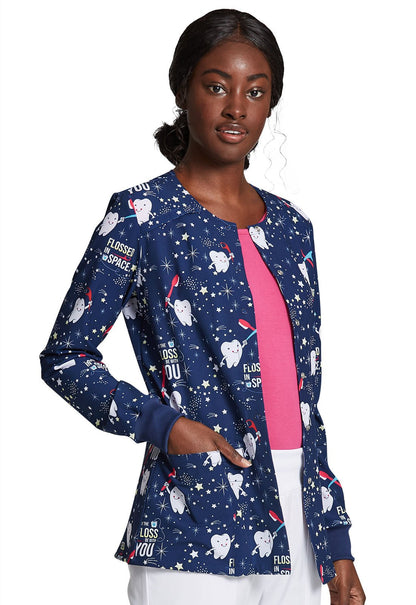 Dental Print Snap Front Scrub Jacket DK309 FLAE - Scrubs Select