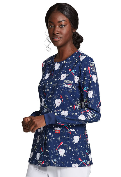 Dental Print Snap Front Scrub Jacket DK309 FLAE - Scrubs Select