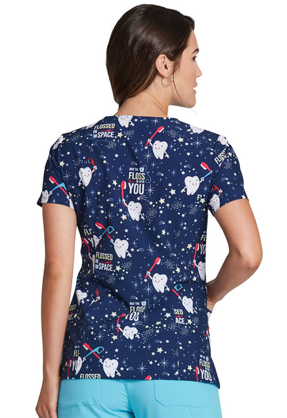 Dental Print V Neck Scrub Top DK616 FLAE - Scrubs Select