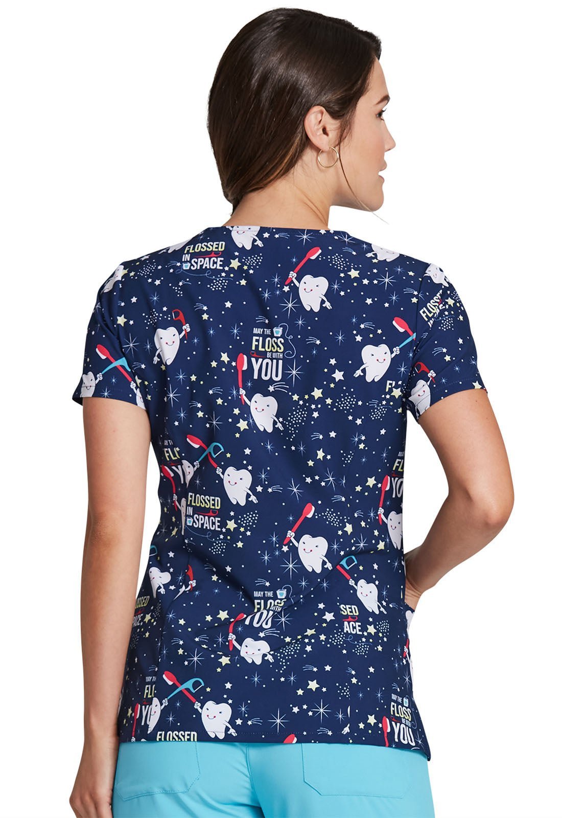 Dental Print V Neck Scrub Top DK616 FLAE - Scrubs Select