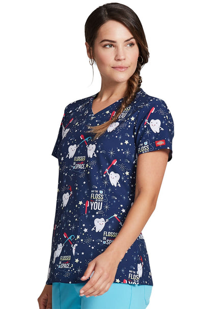 Dental Print V Neck Scrub Top DK616 FLAE - Scrubs Select