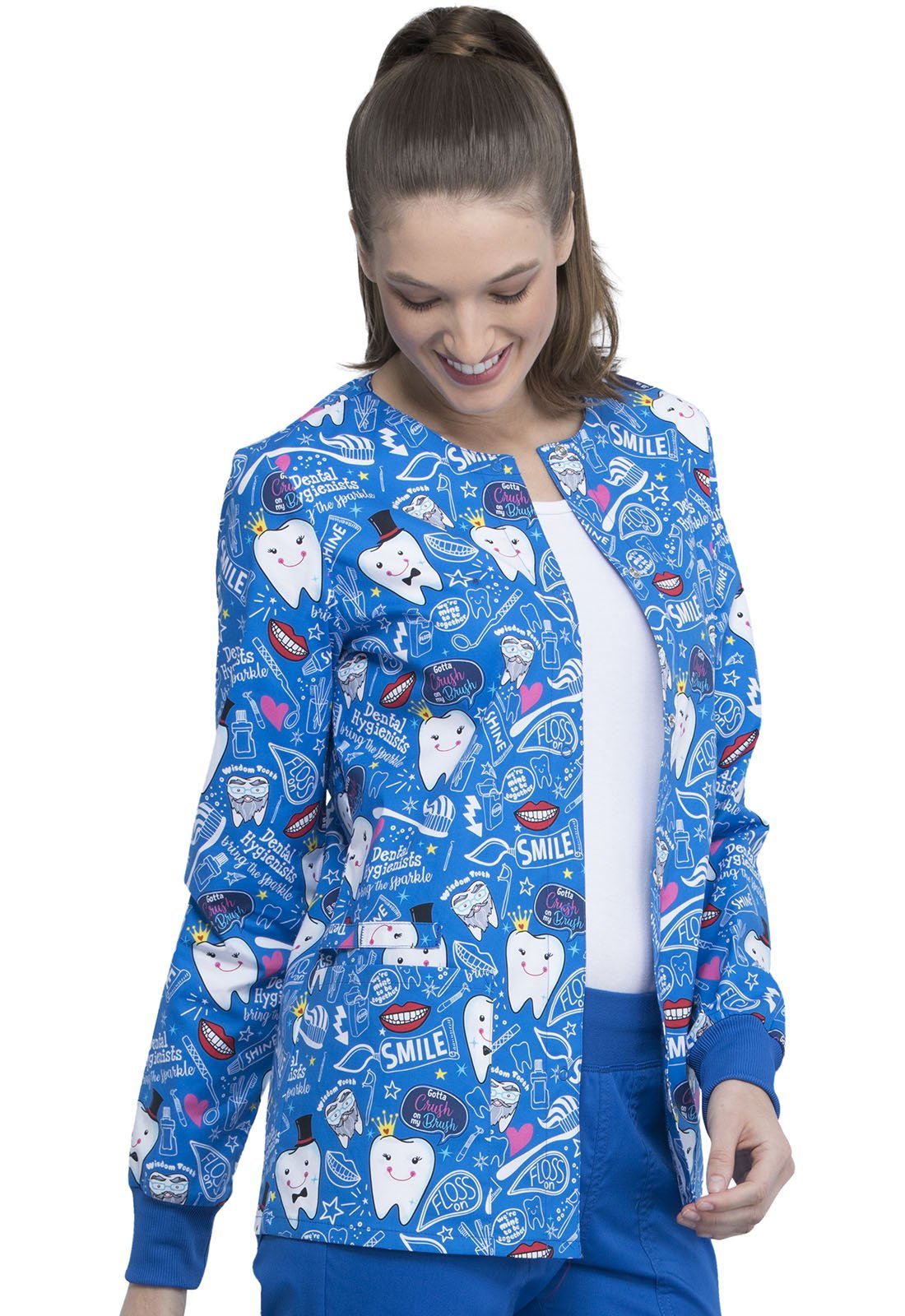 Dental Print Warm Up Scrub Jacket CK301 BITH - Scrubs Select