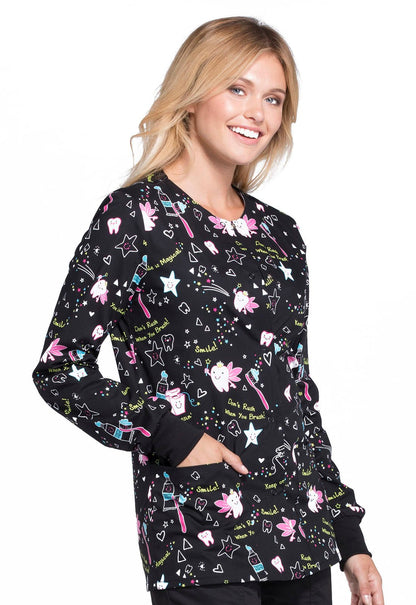 Dental Print Warm Up Scrub Jacket CK301 TOFR - Scrubs Select