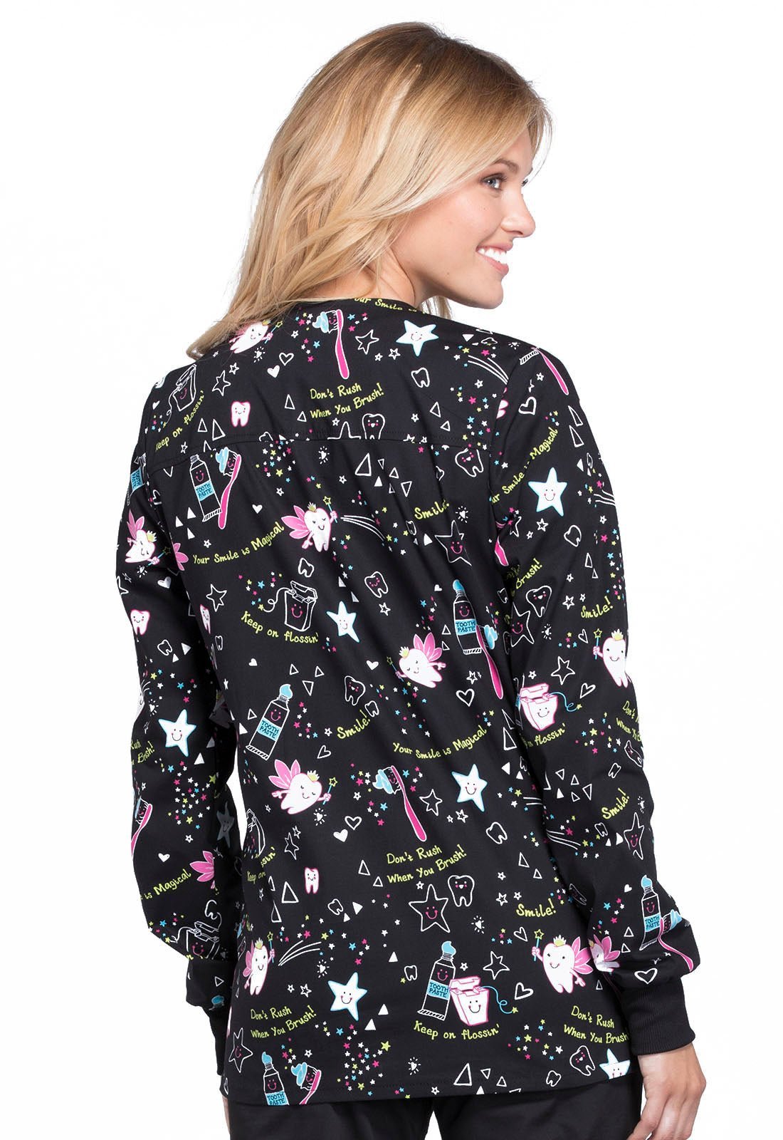 Dental Print Warm Up Scrub Jacket CK301 TOFR - Scrubs Select