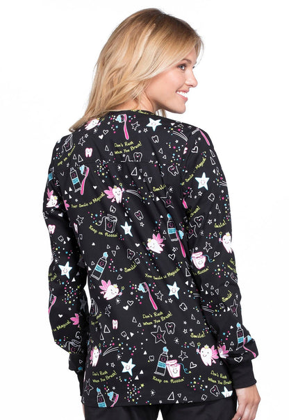 Dental Print Warm Up Scrub Jacket CK301 TOFR - Scrubs Select