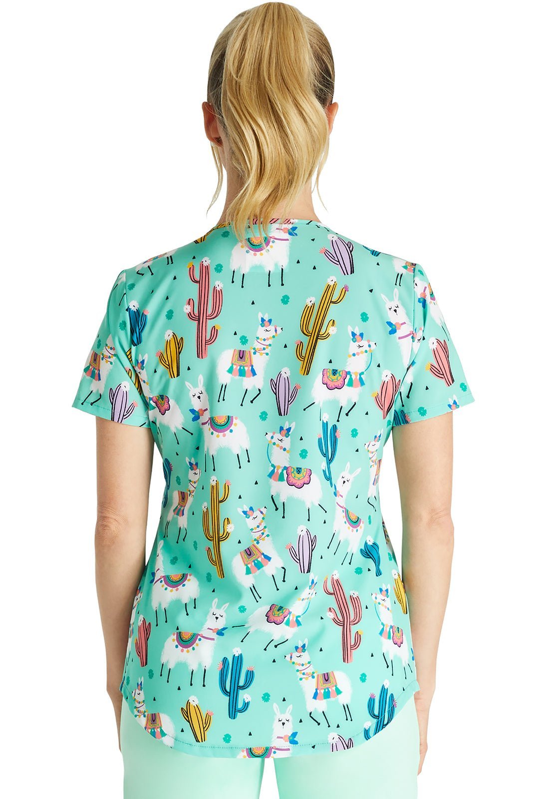 Desert Llamas Cherokee Animal Print V Neck Scrub Top CK637 DTLM - Scrubs Select