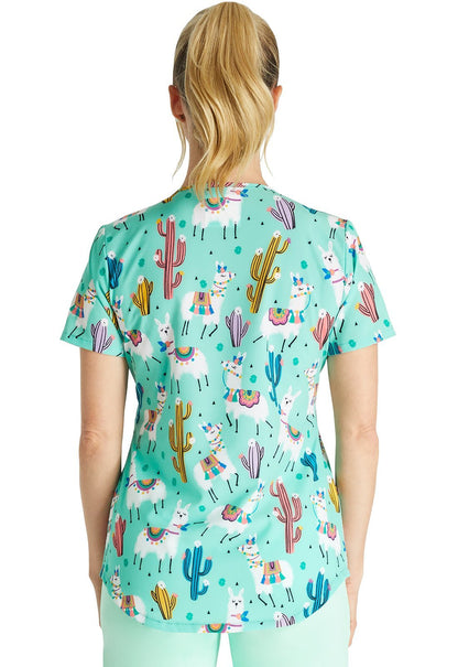 Desert Llamas Cherokee Animal Print V Neck Scrub Top CK637 DTLM - Scrubs Select