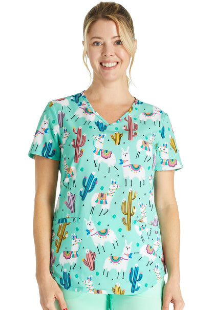 Desert Llamas Cherokee Animal Print V Neck Scrub Top CK637 DTLM - Scrubs Select