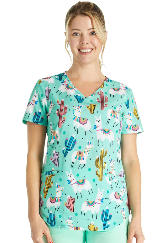 Desert Llamas Cherokee Animal Print V Neck Scrub Top CK637 DTLM - Scrubs Select