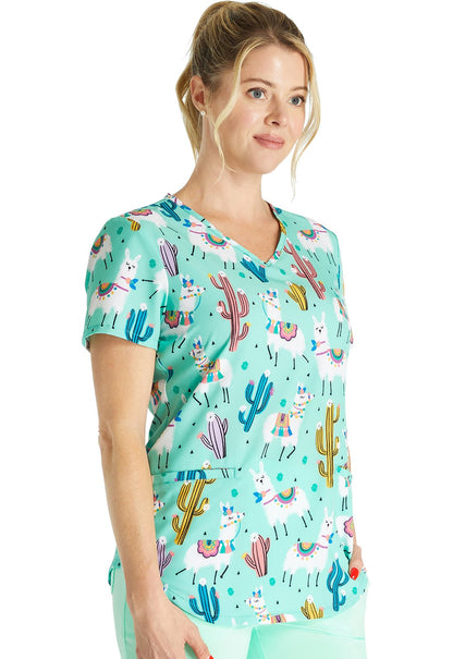 Desert Llamas Cherokee Animal Print V Neck Scrub Top CK637 DTLM - Scrubs Select