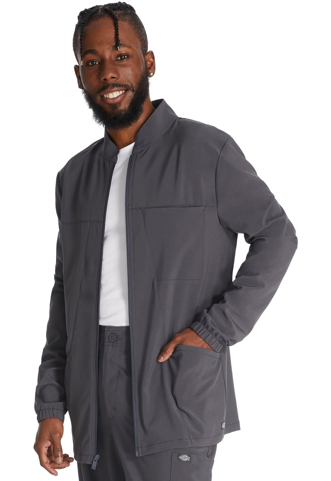 Dickies EDS Essentials Men's Zip Front Scrub Jacket DK342 Black, Navy, Pewter, Royal - Scrubs Select