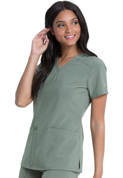 Dickies EDS Essentials V Neck Top DK615 in Caribbean, Hunter, Hot Pink, Olive, Red, White - Scrubs Select