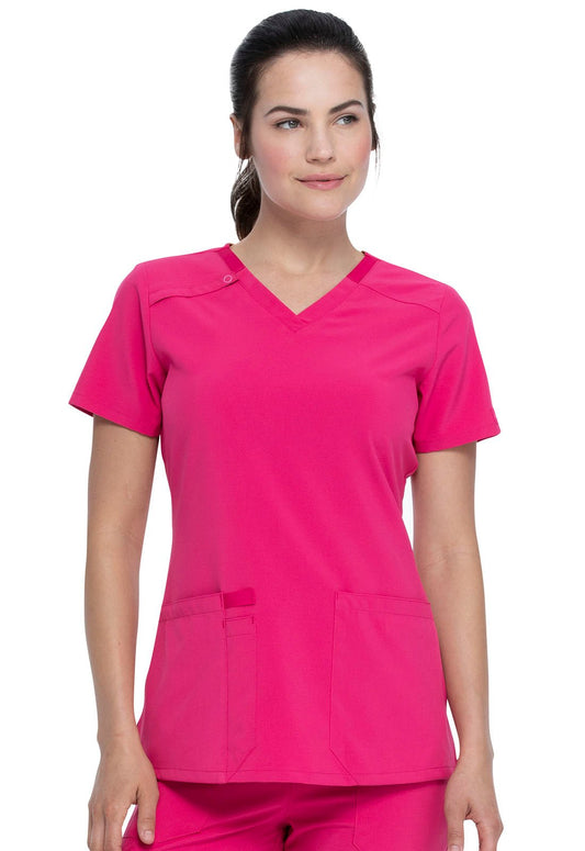 Dickies EDS Essentials V Neck Top DK615 in Caribbean, Hunter, Hot Pink, Olive, Red, White - Scrubs Select