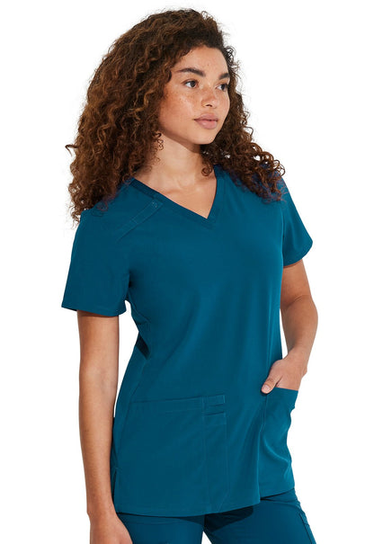 Dickies EDS Essentials V Neck Top DK615 in Caribbean, Hunter, Hot Pink, Olive, Red, White - Scrubs Select