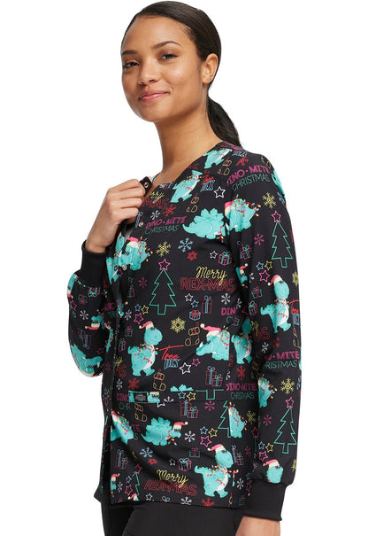 Dinosaur Dickies Christmas EDS Snap Front Scrub Jacket DK309 MRRX - Scrubs Select