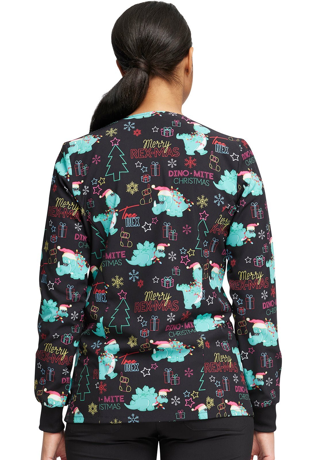 Dinosaur Dickies Christmas EDS Snap Front Scrub Jacket DK309 MRRX - Scrubs Select