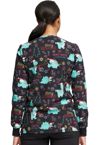 Dinosaur Dickies Christmas EDS Snap Front Scrub Jacket DK309 MRRX - Scrubs Select