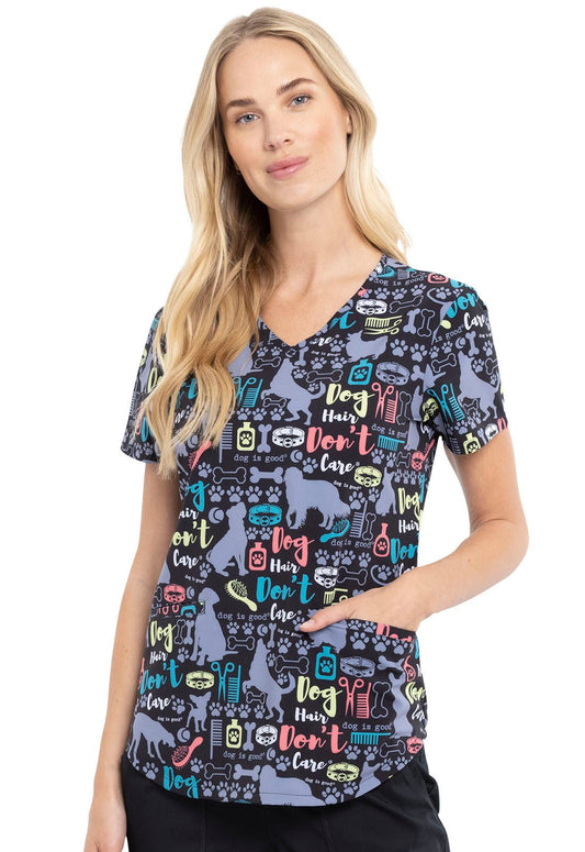 Dog Cherokee Dog is Good Print V Neck Scrub Top CK637 OGDC - Scrubs Select