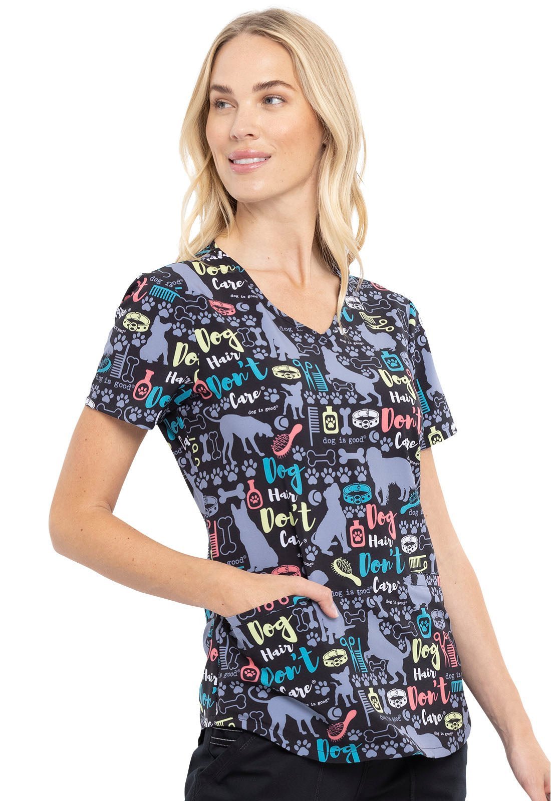Dog Cherokee Dog is Good Print V Neck Scrub Top CK637 OGDC - Scrubs Select