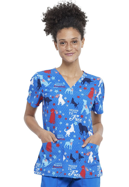 Dog Cherokee Print Dog Is Good V Neck Scrub Top CK671 OGBF - Scrubs Select