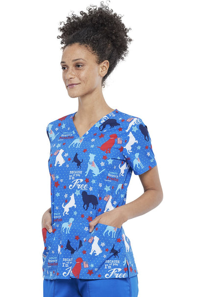 Dog Cherokee Print Dog Is Good V Neck Scrub Top CK671 OGBF - Scrubs Select
