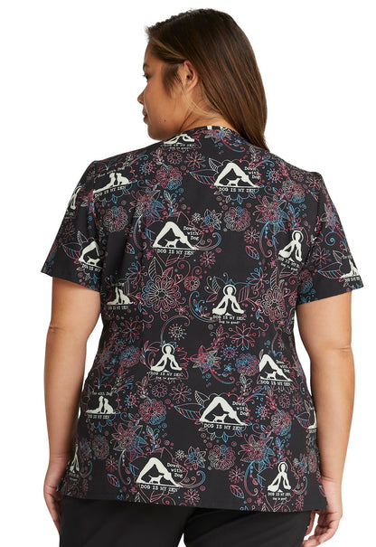 Dog Cherokee Print Licensed Dog Is Good V Neck Scrub Top CK678 OGMZ - Scrubs Select