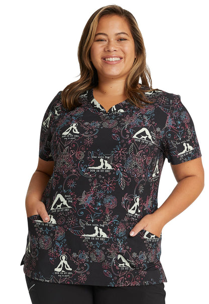 Dog Cherokee Print Licensed Dog Is Good V Neck Scrub Top CK678 OGMZ - Scrubs Select