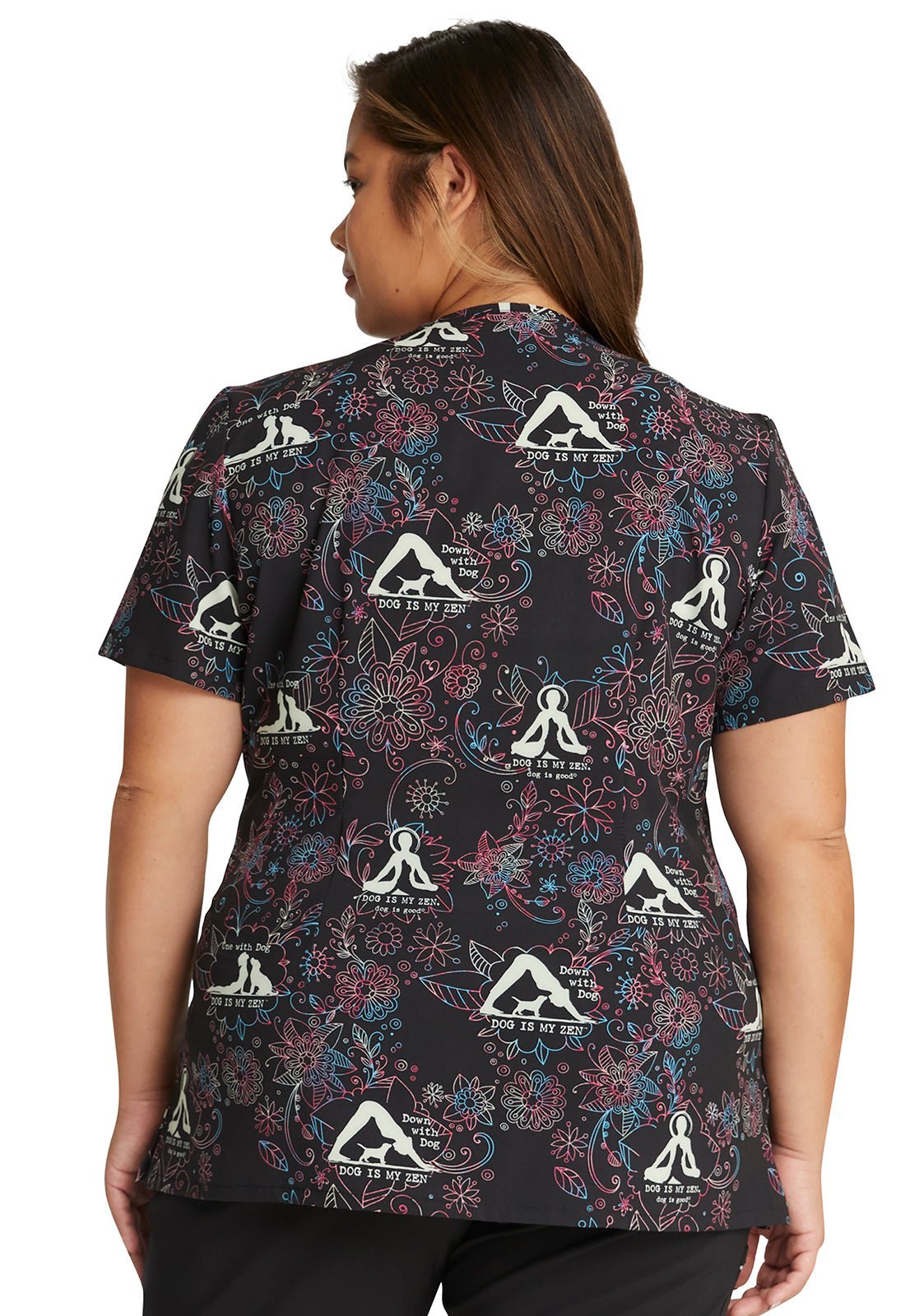 Dog Cherokee Print Licensed Dog Is Good V Neck Scrub Top CK678 OGMZ - Scrubs Select