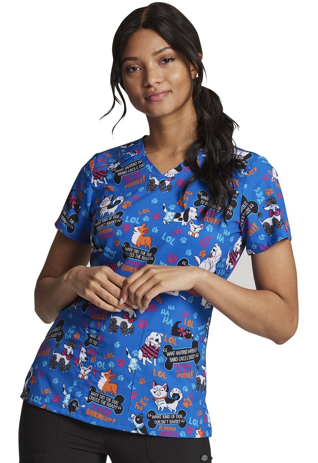 Dog Dickies EDS Print V Neck Scrub Top DK616 FUNB - Scrubs Select
